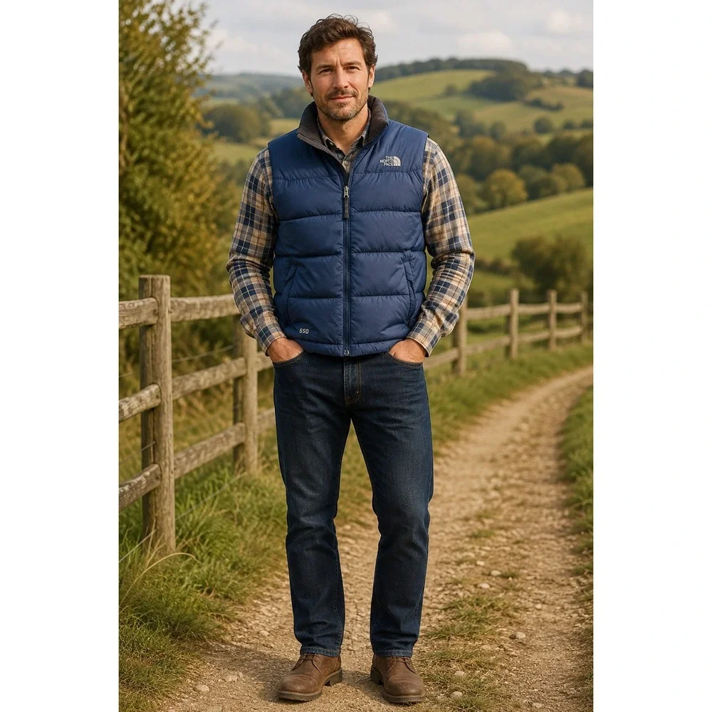 The North Face 550 Down Puffer Vest Mens Blue Full Zip Insulated Jacket M